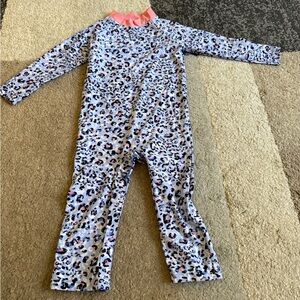 Coolibar Kids Leopard Print One Piece with Pink Collar